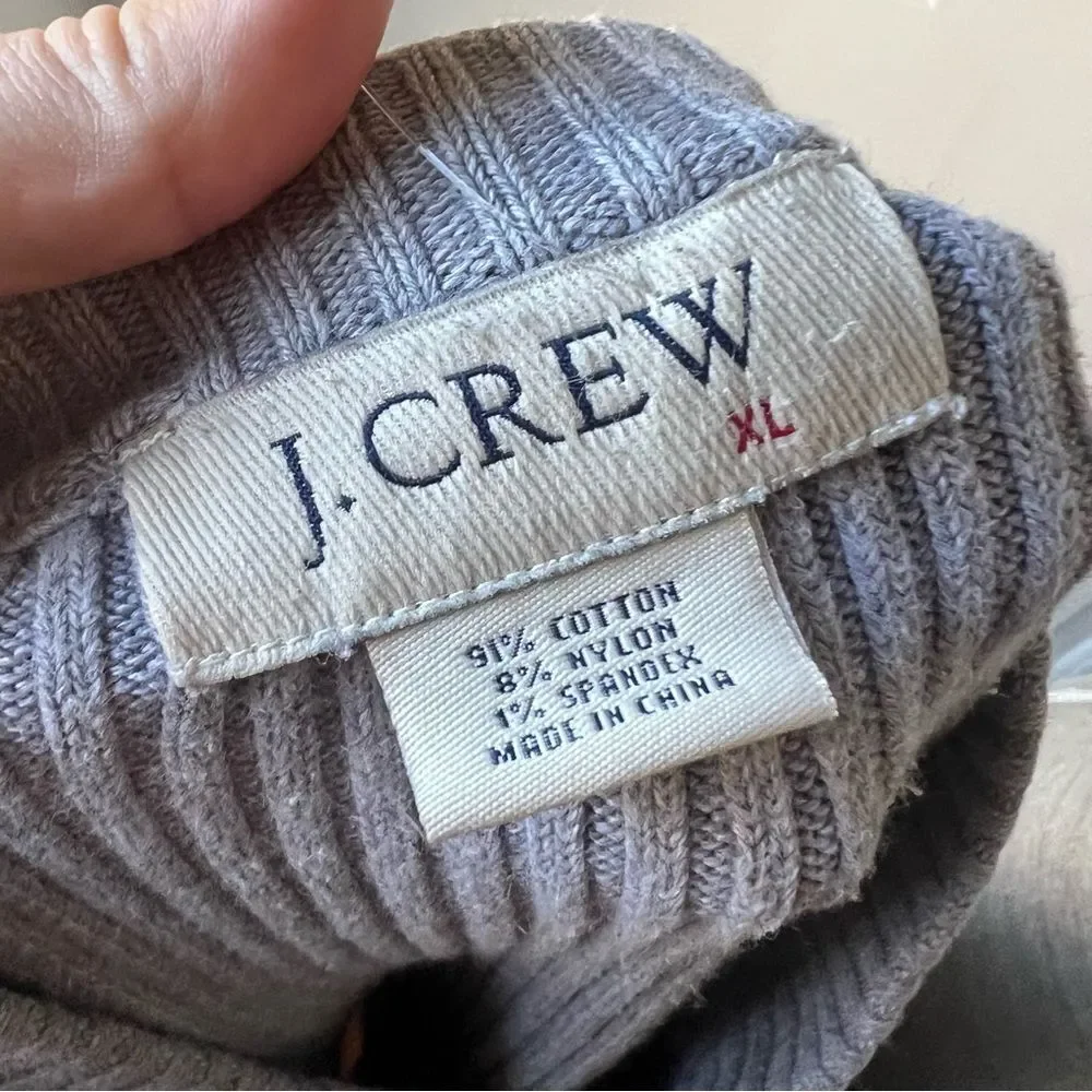 Vintage J. Crew Cotton Ribbed Knit V-neck Sweater in Gray Size XL